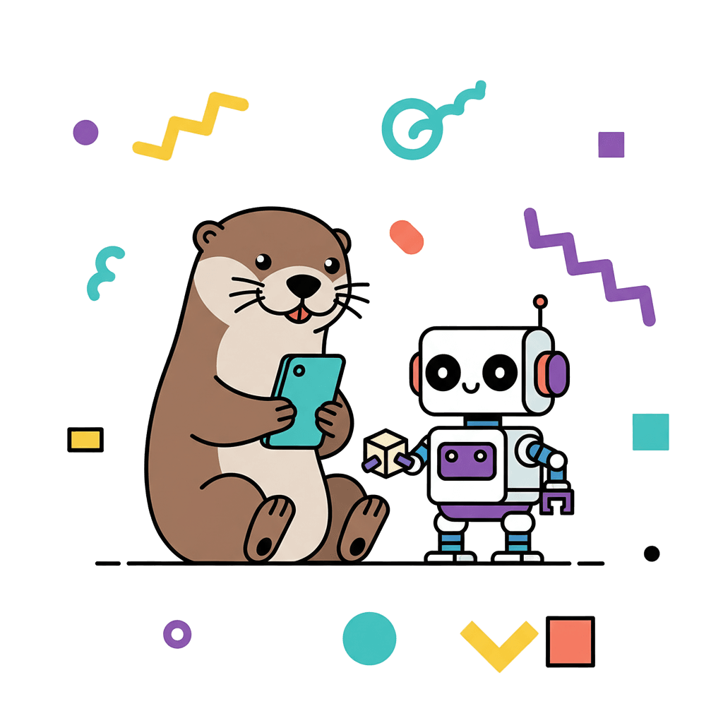 Otter playing with robot - AI assistant illustration