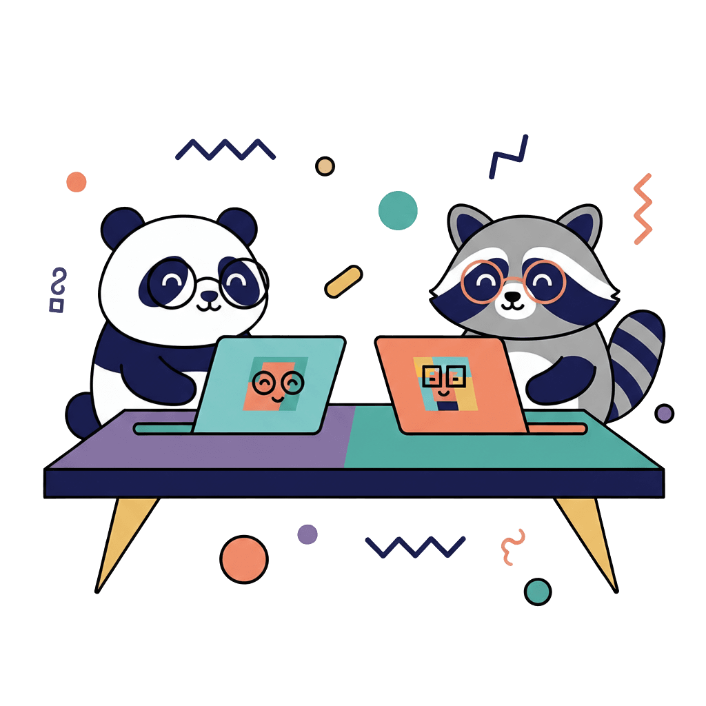 Panda and raccoon video calling - Video conferencing illustration