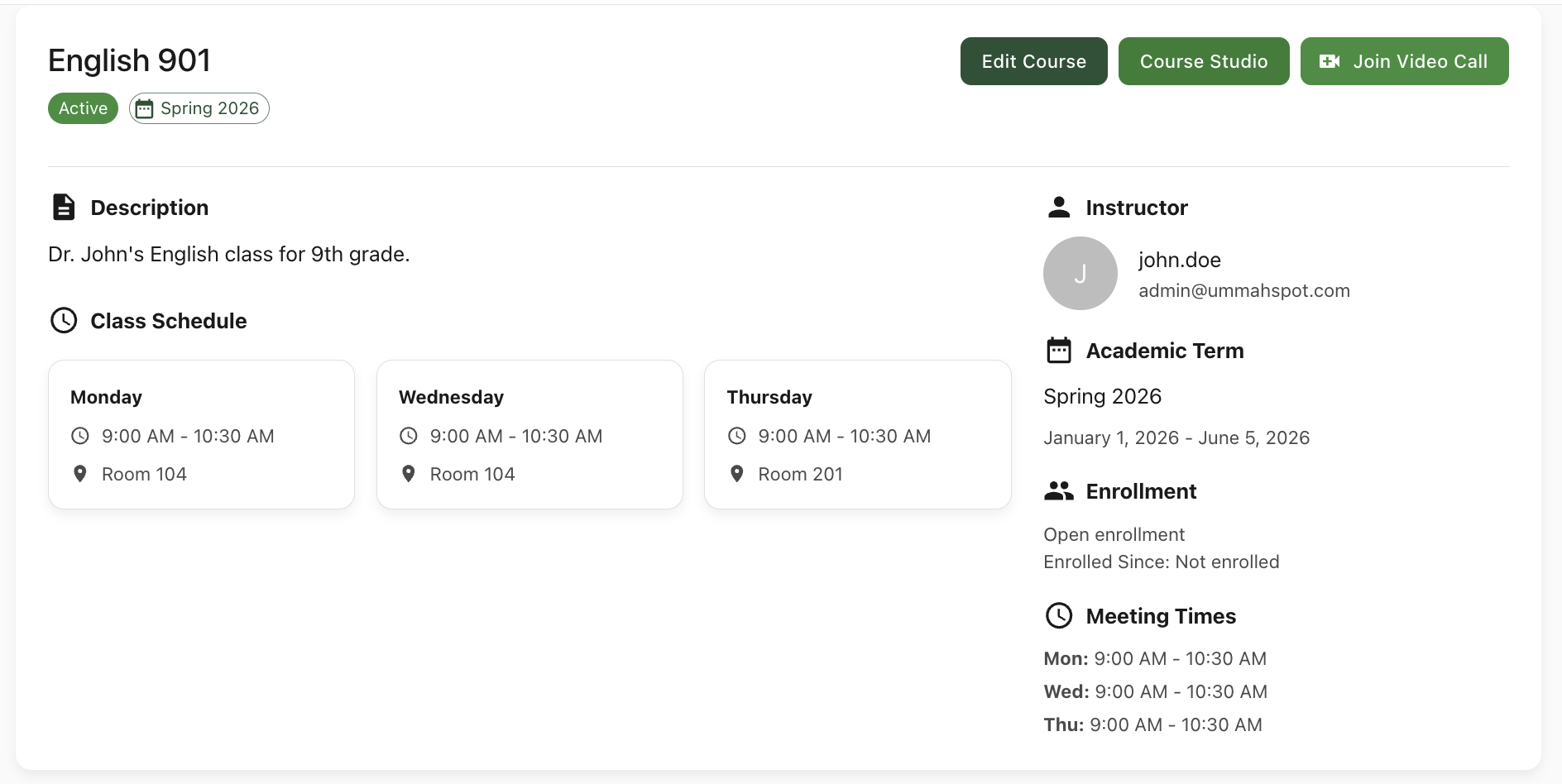 Course details on mobile